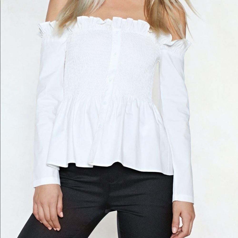 Nasty Gal Have You Shirred Off the Shoulder Top